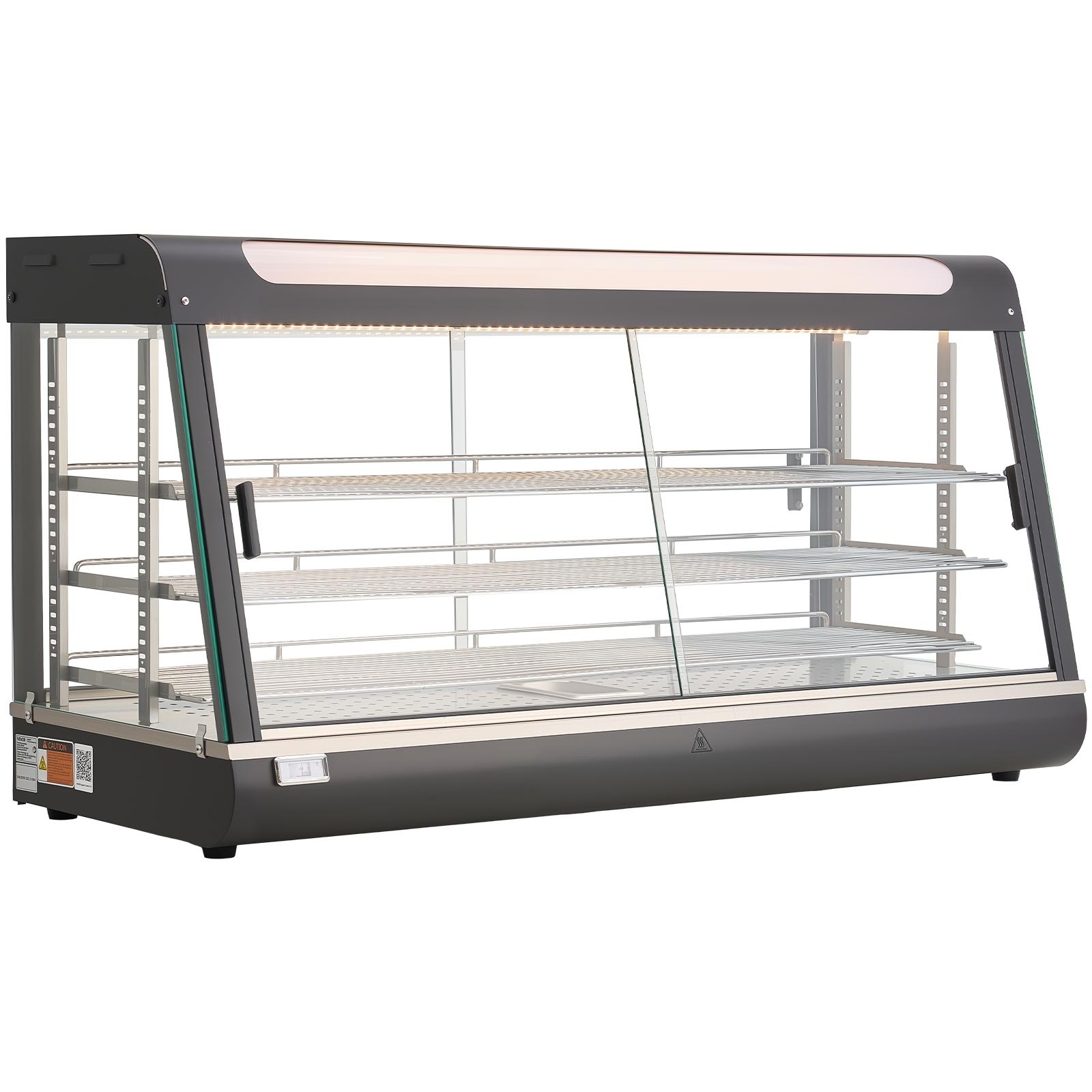 VEVOR Vetrina Calda per Alimenti Cibo a 3 Livelli, Espositore Scaldavivande da 1600 W con Luce LED, Vano Portaoggetti Superiore e Ripiani Regolabili, per Hamburger, Pizza, Pane, Pollo Fritto