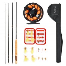 VEVOR Set di Canna da Pesca a Mosca in Fibra Carbonio e Mulinello in Carbonio IM7, Set Iniziale con Borsa per Canna e Scatola per Attrezzi e 6 Ami a Coda Corta e 4 Ami a Coda Lunga, per Viaggi