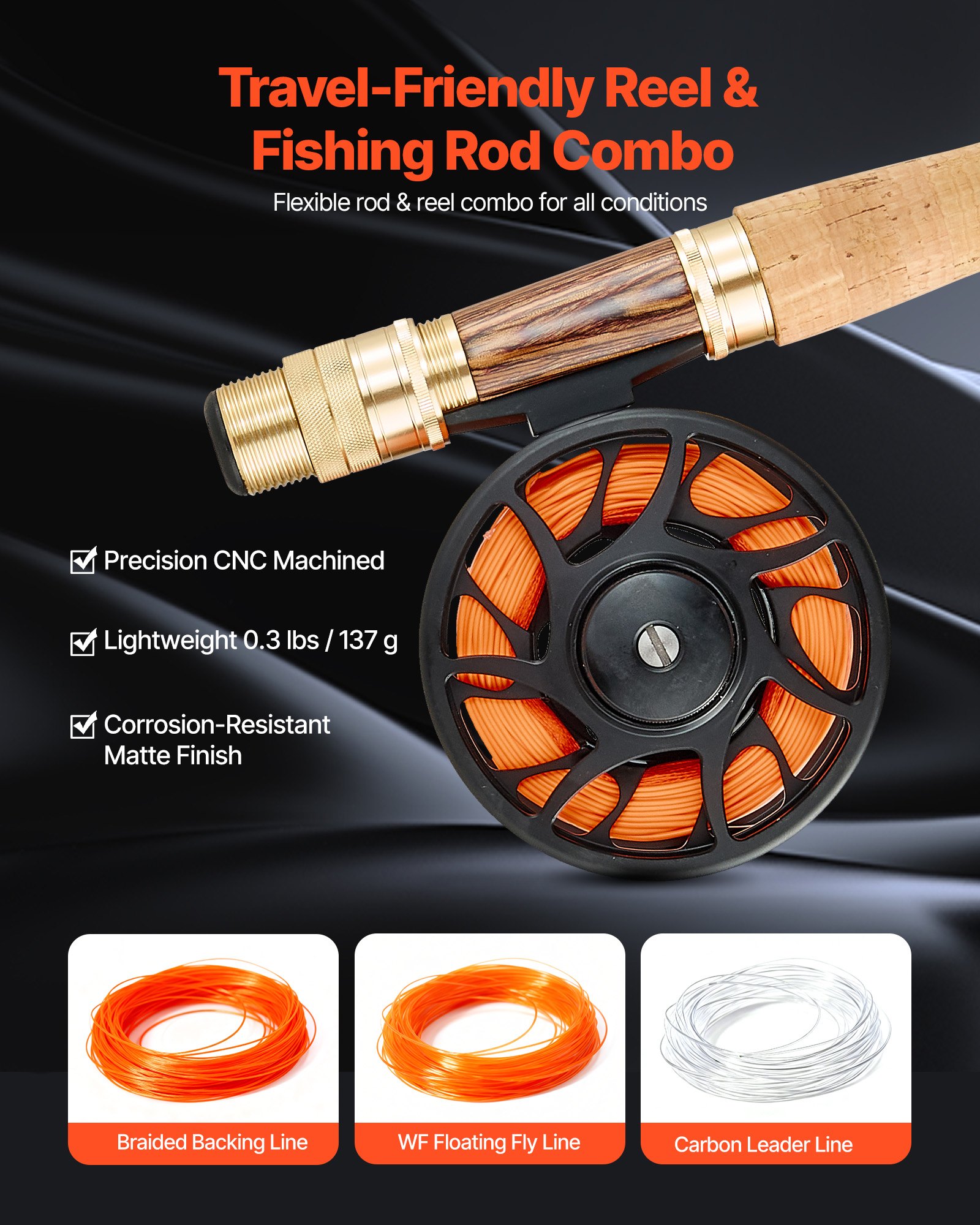 VEVOR Fly Fishing Combo Kit, IM7 Carbon Fly Fishing Rod and Reel Combo, Starter Fly Rod and Reel Outfit with Rod Bag, Tackle Box, 6 Short-Tail & 4 Long-Tail Fly Hooks, for Travel, Holiday Choice