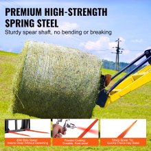 VEVOR Raccoglitrice per Balle di Fieno Capacità di Carico max. 1360kg Forca per Balle 2 Denti, Forche Chiodate Attacco per Benna con 2 Stabilizzatori 125 mm per Trattori, Minipale, Agricoltori, Campi
