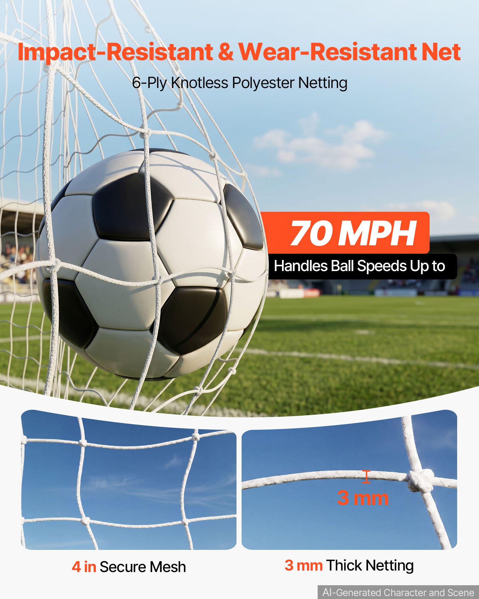VEVOR Porta da Calcio 3,66x1,83m Base Metallo Pali in Fibra di Vetro Rosso Attrezzatura per Allenamento da Campo, Stadio, Giardino, Cortile, all'Aperto, Portatile, con Borsa per Trasporto, Picchetti