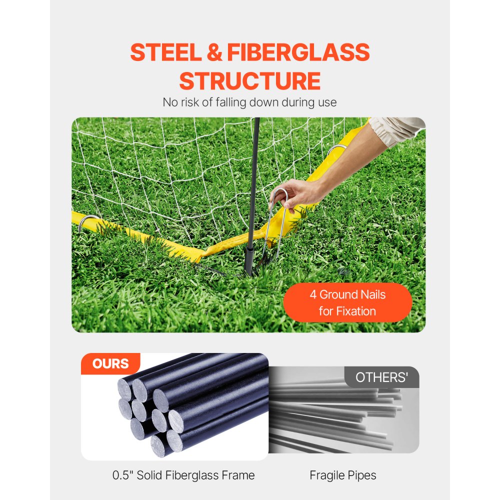 VEVOR Porta da Calcio Portatile, Rete da Calcio Giardino per Allenamento Adulti Bambini, Set Porte Allenamento con Struttura in Fibra di Vetro in Acciaio e Borsa Trasporto, Giallo 1828 x 3657 mm