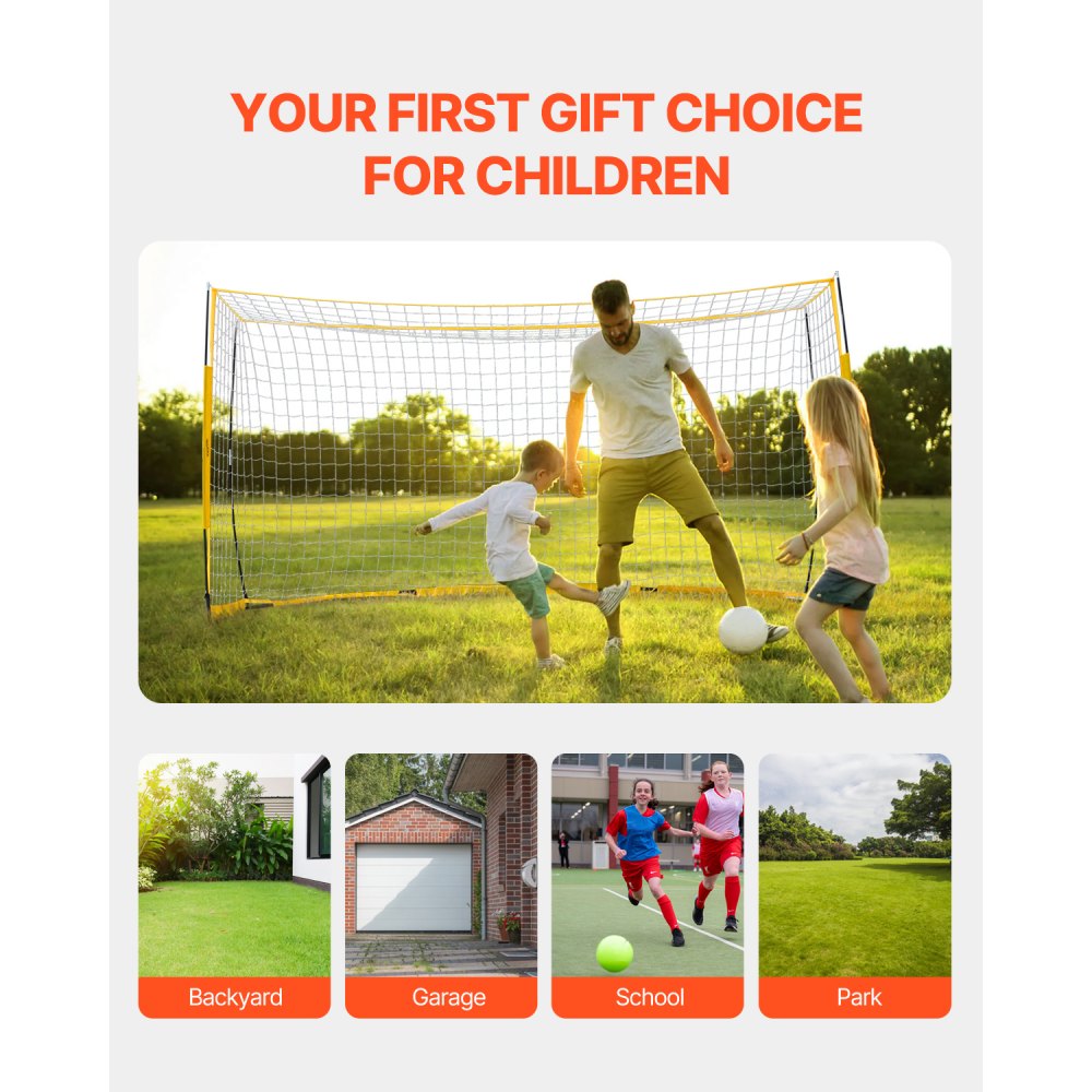 VEVOR Porta da Calcio Portatile, Rete da Calcio Giardino per Allenamento Adulti Bambini, Set Porte Allenamento con Struttura in Fibra di Vetro in Acciaio e Borsa Trasporto, Giallo 1828 x 3657 mm