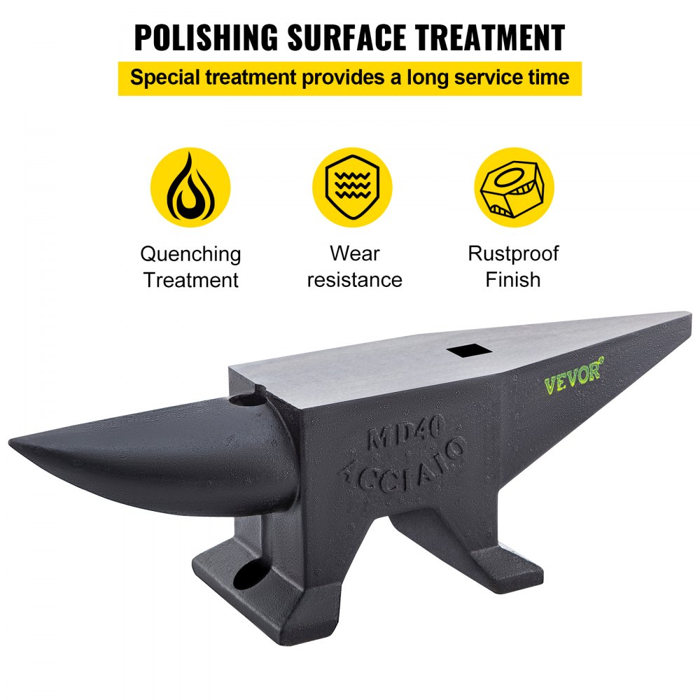 VEVOR Incudine da Fabbro in Acciaio con Corno Rotondo da 88 LBS, Incudine in Acciaio con 2 Fori da 40 KG per Lavori in Metallo, Incudine Fabbro per Rivettare, Appiattire, Forgiare e Formare Metallo