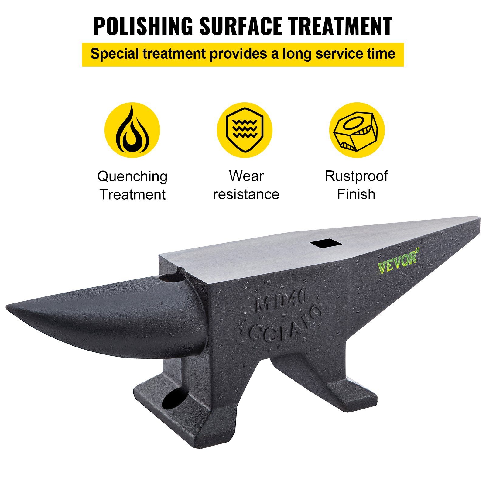 VEVOR Incudine da Fabbro in Acciaio con Corno Rotondo da 88 LBS, Incudine in Acciaio con 2 Fori da 40 KG per Lavori in Metallo, Incudine Fabbro per Rivettare, Appiattire, Forgiare e Formare Metallo