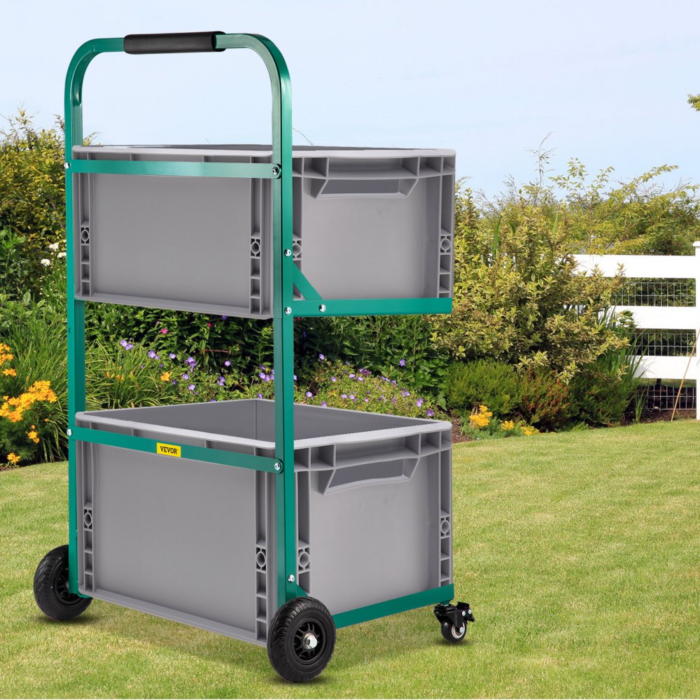 VEVOR Carrello di Riciclaggio Carrello in Acciaio 58 x 40 cm Cestini con 4 Ruote