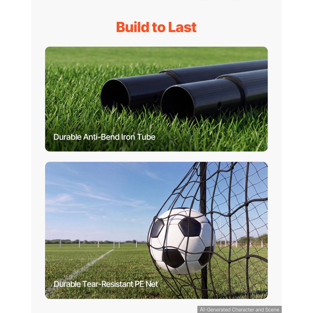 VEVOR Porta da Calcio 3 x 2 m Gabbia in Ferro con Rete in PE Nera Cancello da Calcio, Schiuma Protettiva Ammortizzante, Stadio, Giardino, Cortile, Campo, Attrezzatura per Esercizio di Tiro