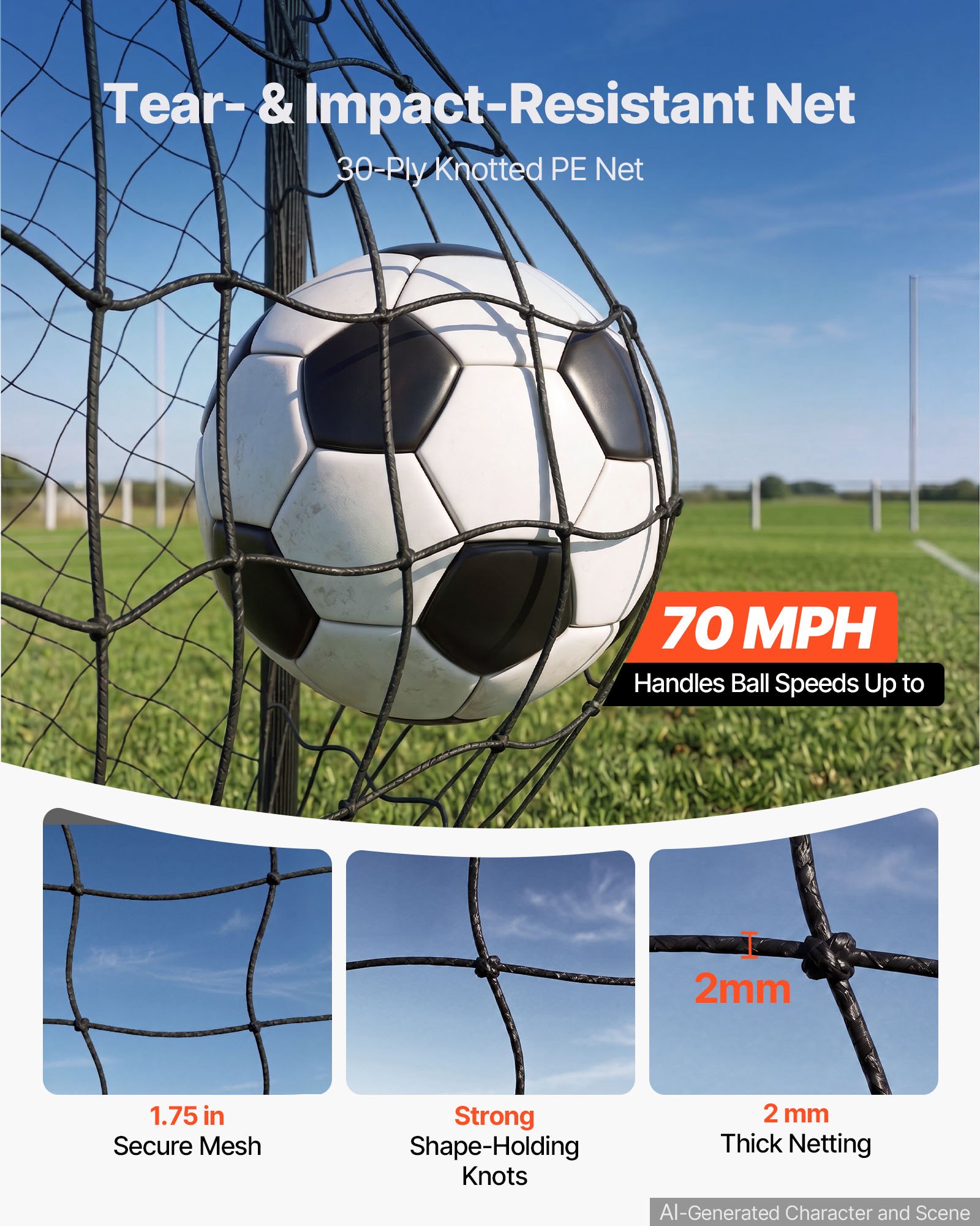 VEVOR Porta da Calcio 3 x 2 m Gabbia in Ferro con Rete in PE Nera Cancello da Calcio, Schiuma Protettiva Ammortizzante, Stadio, Giardino, Cortile, Campo, Attrezzatura per Esercizio di Tiro