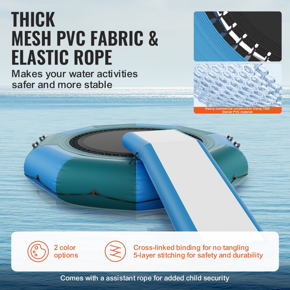 VEVOR Trampolino Acquatico Gonfiabile, Trampolino Acquatico 310x60 cm, Piattaforma da Nuoto Portatile con Scivolo, Scaletta a 3 Gradini e Pompa ad Aria, Rete Elastica Galleggiante per Bambini