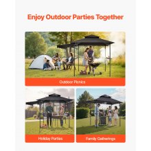 VEVOR Gazebo per Barbecue 243x150 cm, Tenda Gazebo per Barbecue da Esterno con Tettoia, Tetto a 2 Livelli, Copertura per BBQ da Giardino in Acciaio Verniciato a Polvere, per Grigliate, Feste, Picnic