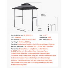VEVOR Gazebo per Barbecue 243 x 150 cm, Tettoia per Barbecue da Esterno Rinforzato con Tetto a 2 Livelli, Copertura da Giardino in Acciaio Verniciato a Polvere, per Grigliate, Feste, Picnic, Giardino