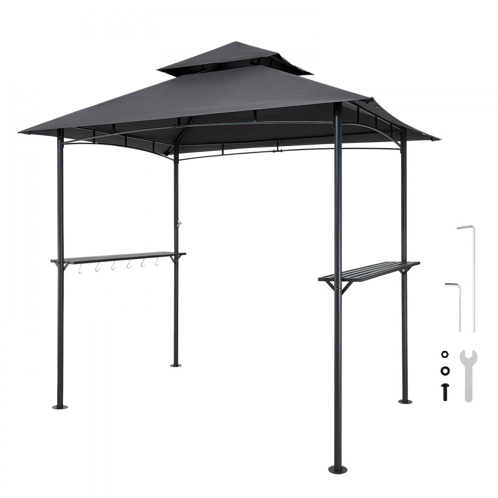 VEVOR Gazebo per Barbecue 243 x 150 cm, Gazebo per Barbecue da Esterno con Tetto a 2 Livelli, Copertura per Barbecue da Giardino in Acciaio Verniciato a Polvere, per Grigliate, Feste, Picnic