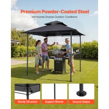 VEVOR Gazebo per Barbecue 243 x 150 cm, Gazebo per Barbecue da Esterno con Tetto a 2 Livelli, Copertura per Barbecue da Giardino in Acciaio Verniciato a Polvere, per Grigliate, Feste, Picnic