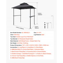 VEVOR Gazebo per Barbecue 243 x 150 cm, Gazebo per Barbecue da Esterno con Tetto a 2 Livelli, Copertura per Barbecue da Giardino in Acciaio Verniciato a Polvere, per Grigliate, Feste, Picnic