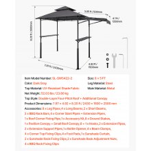 VEVOR Gazebo per Barbecue 243 x 150 cm, Gazebo per Barbecue da Esterno con Tetto Tettoia Parasole, Copertura per Barbecue da Giardino in Acciaio Verniciato a Polvere, per Grigliate, Feste, Picnic