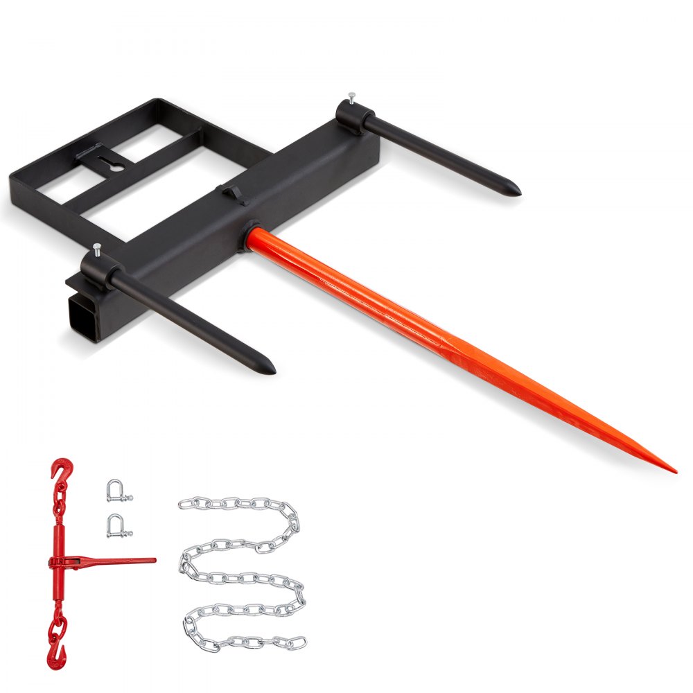 VEVOR Raccoglitrice per Balle di Fieno Capacità di Carico max. 725kg Forca per Balle 3 Denti, Forche Chiodate Attacco per Benna con 2 Stabilizzatori 444 mm per Trattori, Minipale, Agricoltori, Campi