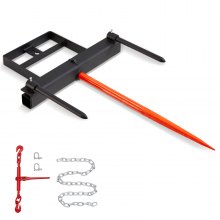 VEVOR Raccoglitrice per Balle di Fieno Capacità di Carico max. 725kg Forca per Balle 3 Denti, Forche Chiodate Attacco per Benna con 2 Stabilizzatori 444 mm per Trattori, Minipale, Agricoltori, Campi