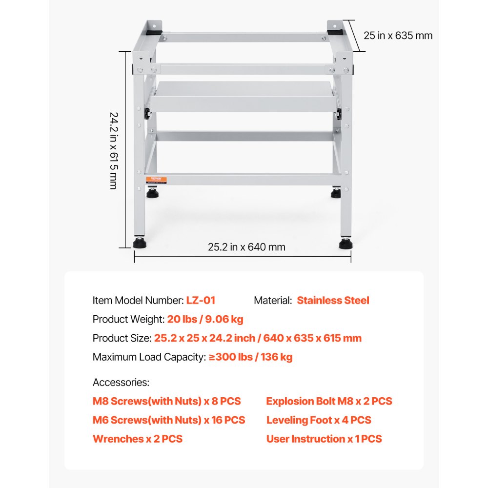 VEVOR Supporto Base per Lavatrice Piedistallo per Lavatrice Asciugatrice 640 x 635 x 615 mm Capacità Carico max. 136 kg, Base del Piedistallo per Lavatrice Asciugatrice con Vassoio per Sollevamento