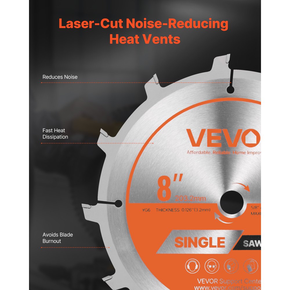 VEVOR Set di Lame per Scanalature Ø 203,2 mm, Lama per Troncatrice Circolare per Scanalature, 12 Denti in Lega Affilati, con Prese d'Aria Riscaldanti Antirumore, per Taglio di Compensato Legno Duro