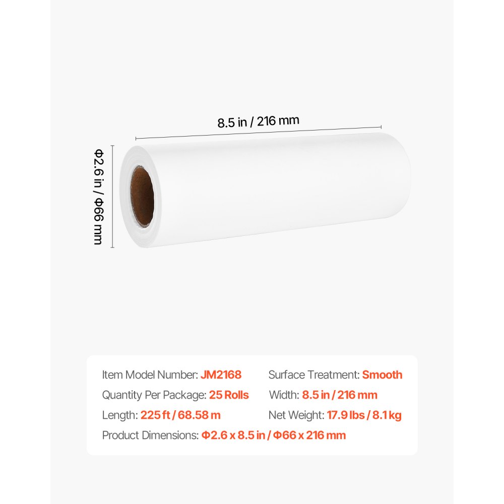 VEVOR Disposable Face Pillow and Massage Table Covers, 25 Packs 216 mm x 68.58 m, Disposable Headrest Paper, Ideal for Massage, Examination and Chiropractic Tables, White