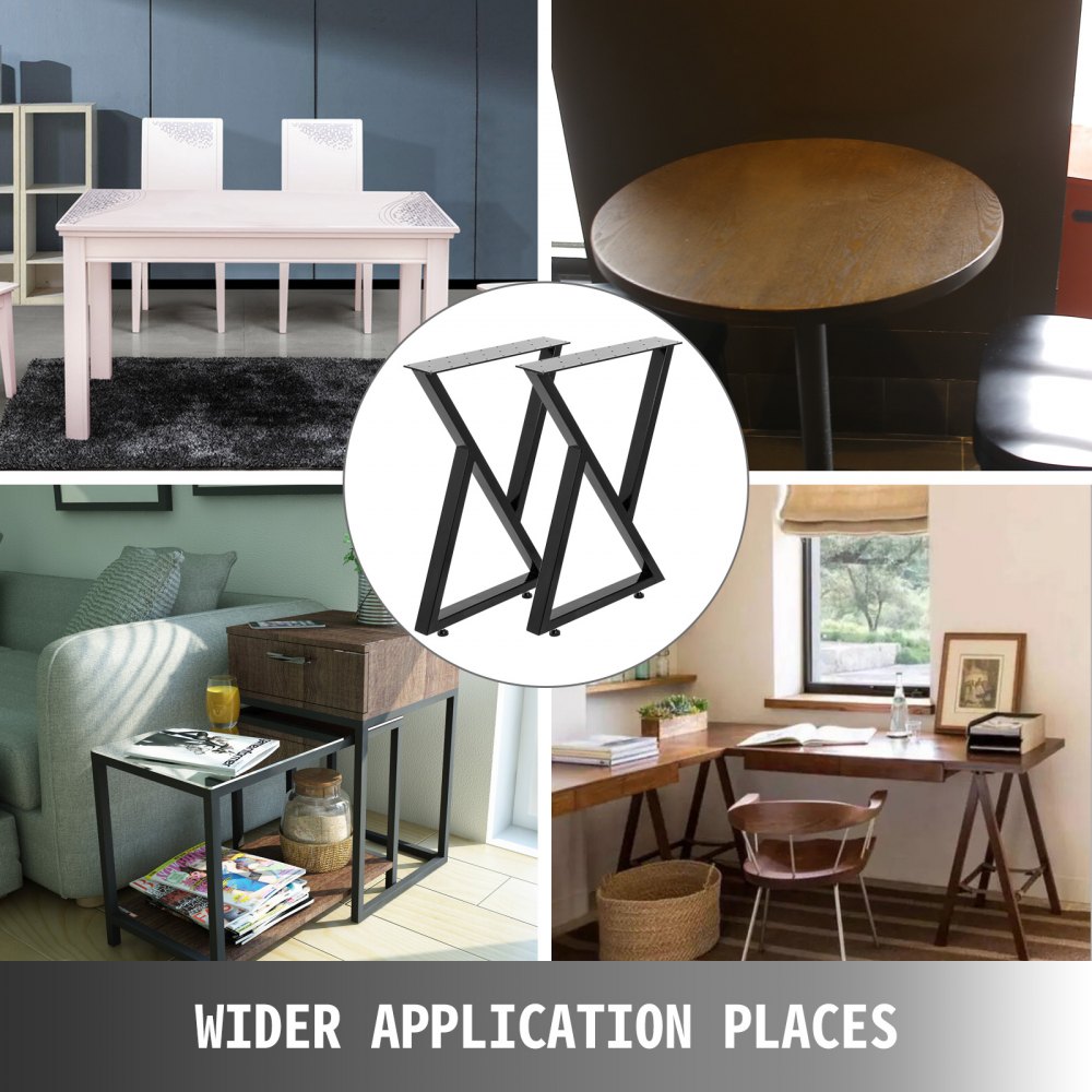 VEVOR Gambe da Tavolo in Metallo 28 x 20 Pollici, Gambe Tavolo Acciaio 2 Gambe da Tavolo, Gambe da Scrivania Acciaio Nero con Capacità di Carico 1763 libbre, per Tavolino, Mobile TV, Scrivania