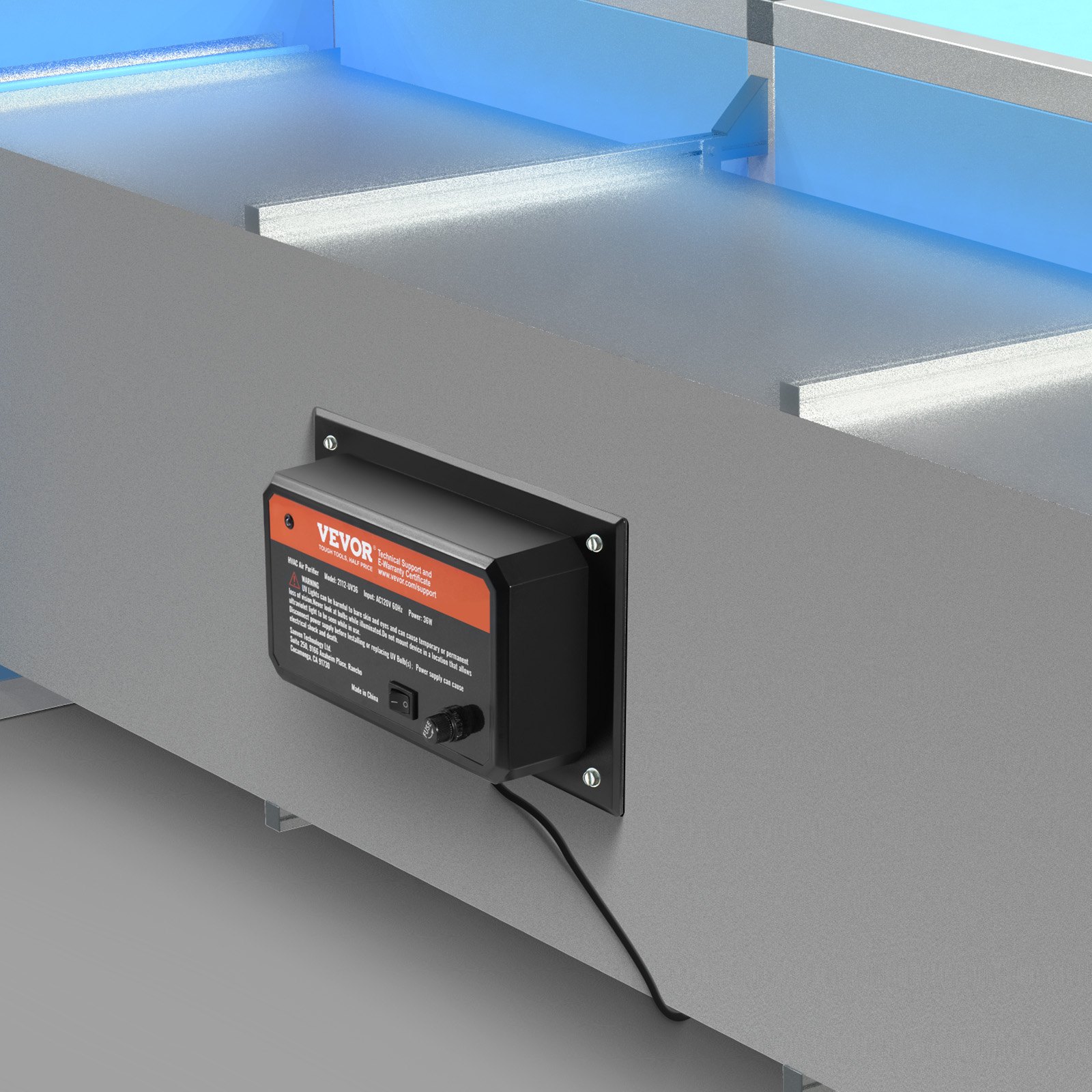 VEVOR Purificatore d'Aria HVAC per Tutta la Casa, Luce UV UVC nel Condotto per Aria Condizionata, Depuratore d'Aria con 1 Lampadina di Ricambio, Luci UV HVAC per Sistemi AC, 36 W 258 x 156 x 402 mm