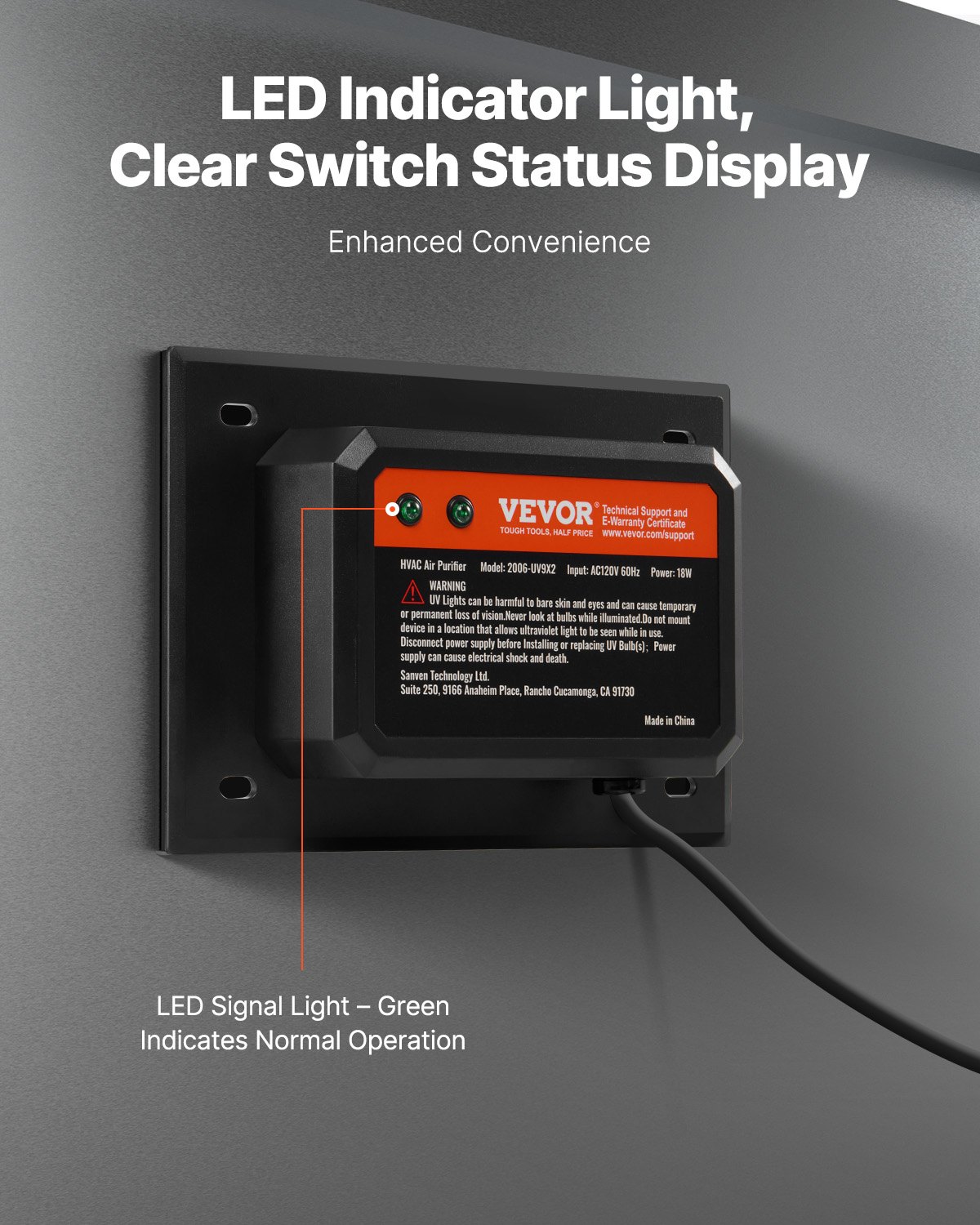 VEVOR Purificatore d'Aria HVAC per Tutta la Casa, Luce UV UVC nel Condotto per Aria Condizionata, Depuratore d'Aria con 2 Lampadine di Ricambio, Luci UV HVAC per Sistemi AC, 18 W 175 x 126 x 217 mm