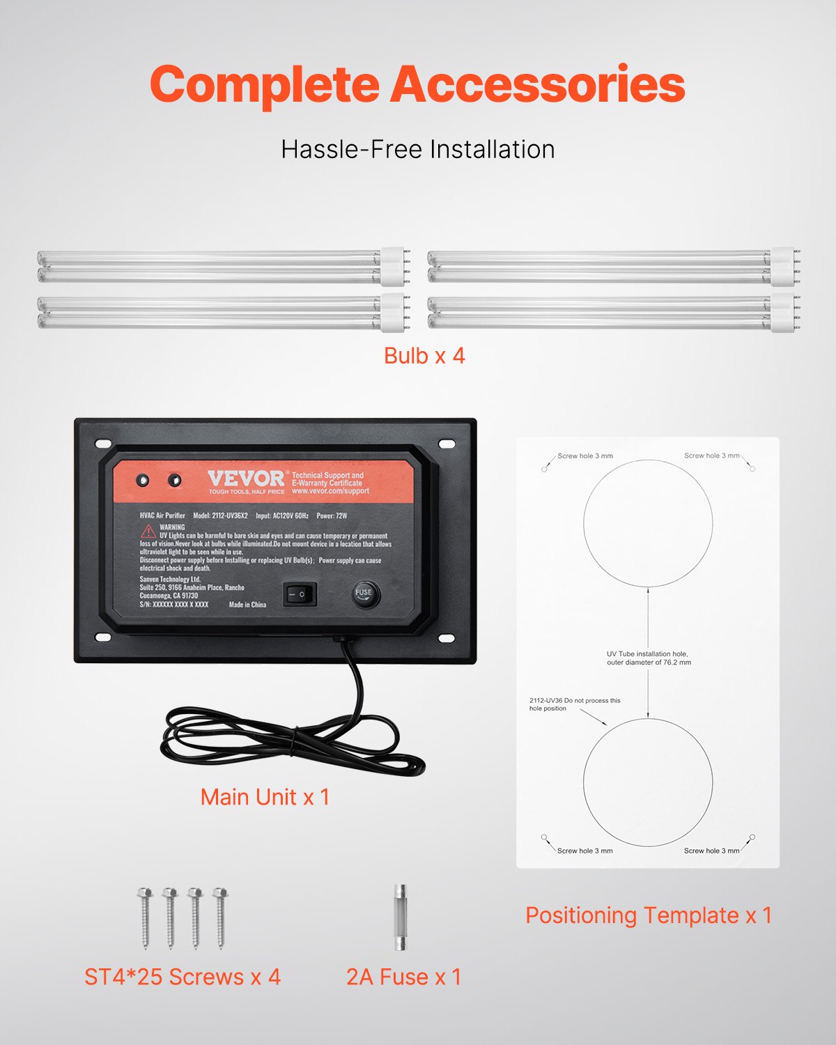 VEVOR Purificatore d'Aria HVAC per Tutta la Casa, Luce UV UVC nel Condotto per Aria Condizionata, Depuratore d'Aria con 2 Lampadine di Ricambio, Luci UV HVAC per Sistemi AC, 72 W 258 x 156 x 498 mm