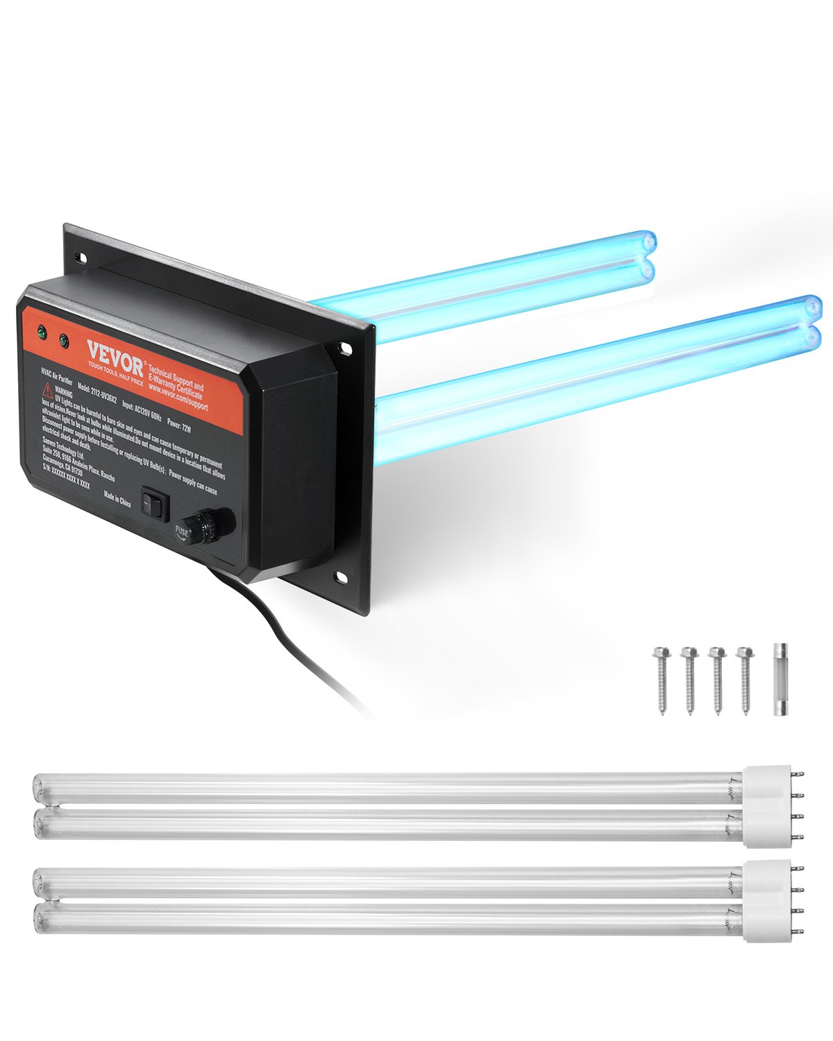 VEVOR Purificatore d'Aria HVAC per Tutta la Casa, Luce UV UVC nel Condotto per Aria Condizionata, Depuratore d'Aria con 2 Lampadine di Ricambio, Luci UV HVAC per Sistemi AC, 72 W 258 x 156 x 498 mm