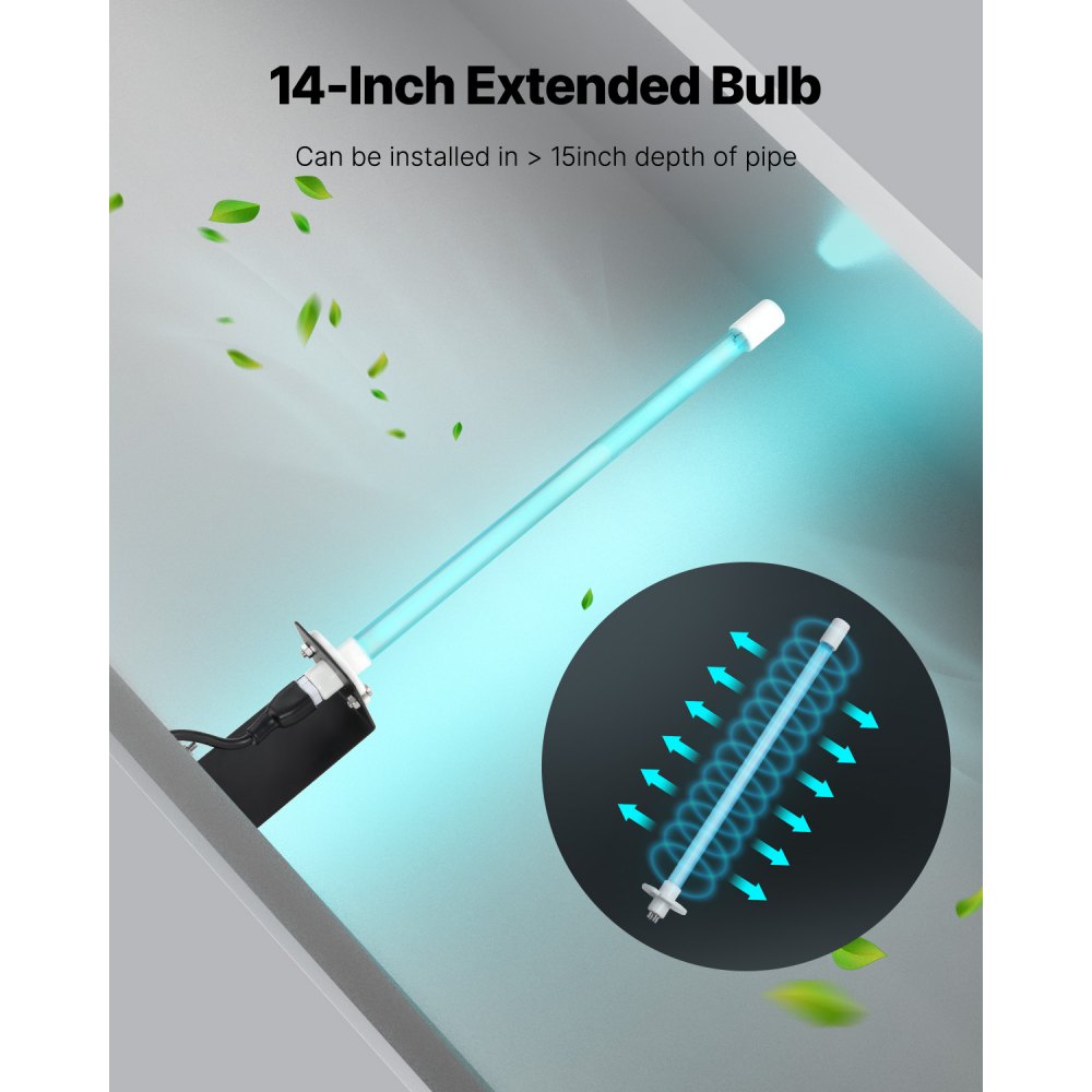 VEVOR Purificatore d'Aria HVAC per Tutta la Casa, Luce UV UVC nel Condotto per Aria Condizionata, Depuratore d'Aria con 1 Lampadina di Ricambio, Luci UV HVAC per Sistemi AC, 18 W 80 x 56 x 435 mm