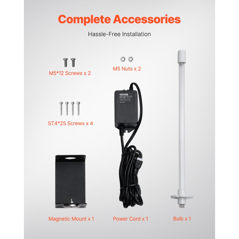 VEVOR Purificatore d'Aria HVAC per Tutta la Casa, Luce UV UVC nel Condotto per Aria Condizionata, Depuratore d'Aria con 1 Lampadina di Ricambio, Luci UV HVAC per Sistemi AC, 18 W 80 x 56 x 435 mm