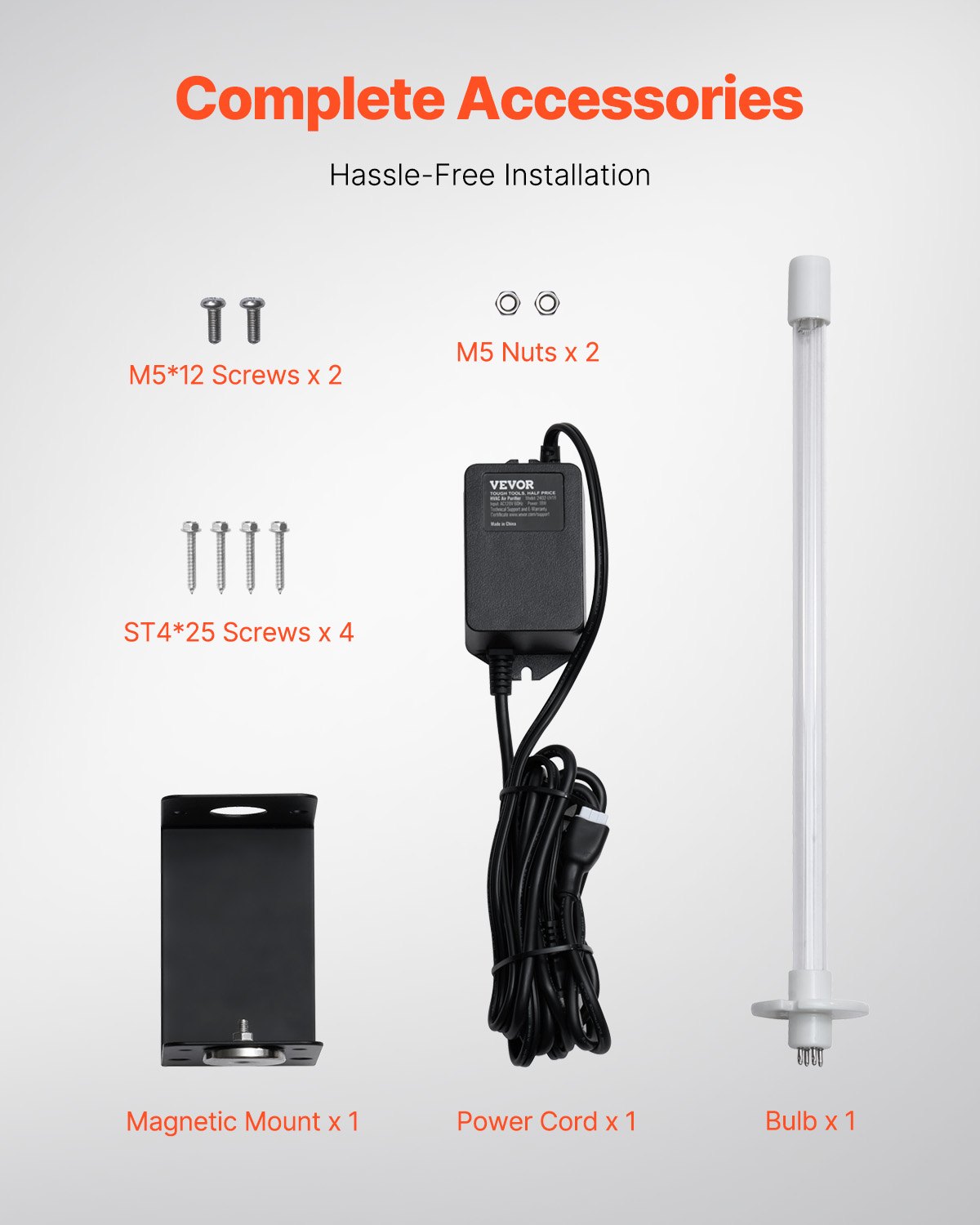 VEVOR HVAC Air Purifier, 18W 254nm, UV-UVC Light Coil Cleaner with Magnet in Duct for AC Ducts (Air Conditioners), Air Washer with 1 Spare Bulb, HVAC UV Lamps, Air Purifier for Air Conditioners