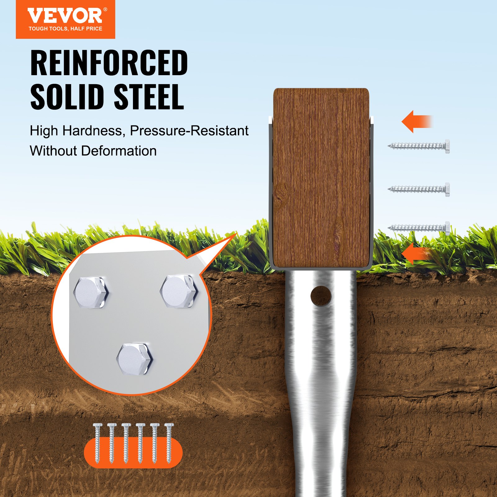 VEVOR Ancoraggio da Terra Palo da Avvitare Fai da Te, Include Bulloni a Molla Armatura, Supporto in Acciaio Resistente Forma di U, Pali di Cassette Postali e Recinzione, 100 x 70 x 700 mm, 1 Pezzo