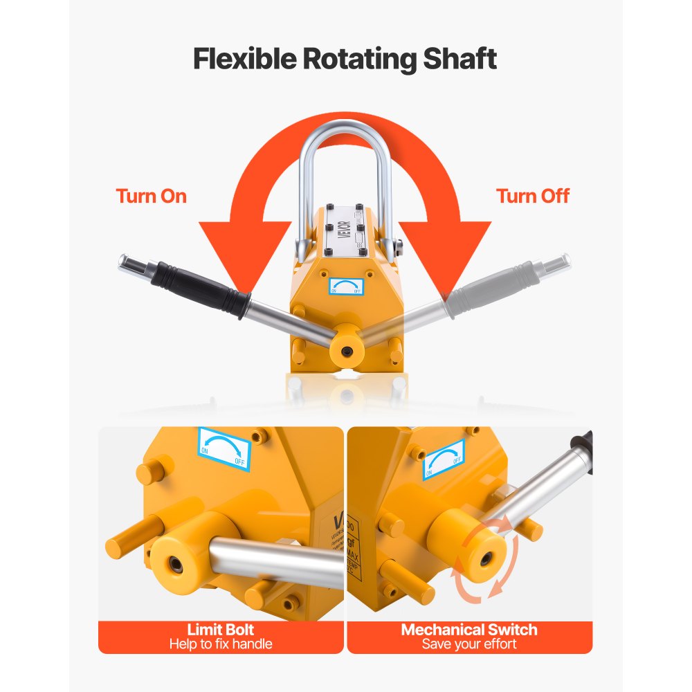 VEVOR Permanent Magnetic Lifter, 1000 kg Pulling Capacity, Heavy Duty N42 Neodymium Lifting Magnet with Release Handle and Steel Hook, Used in Shop Crane and Hoist, for Lifting Plate Steel, Board