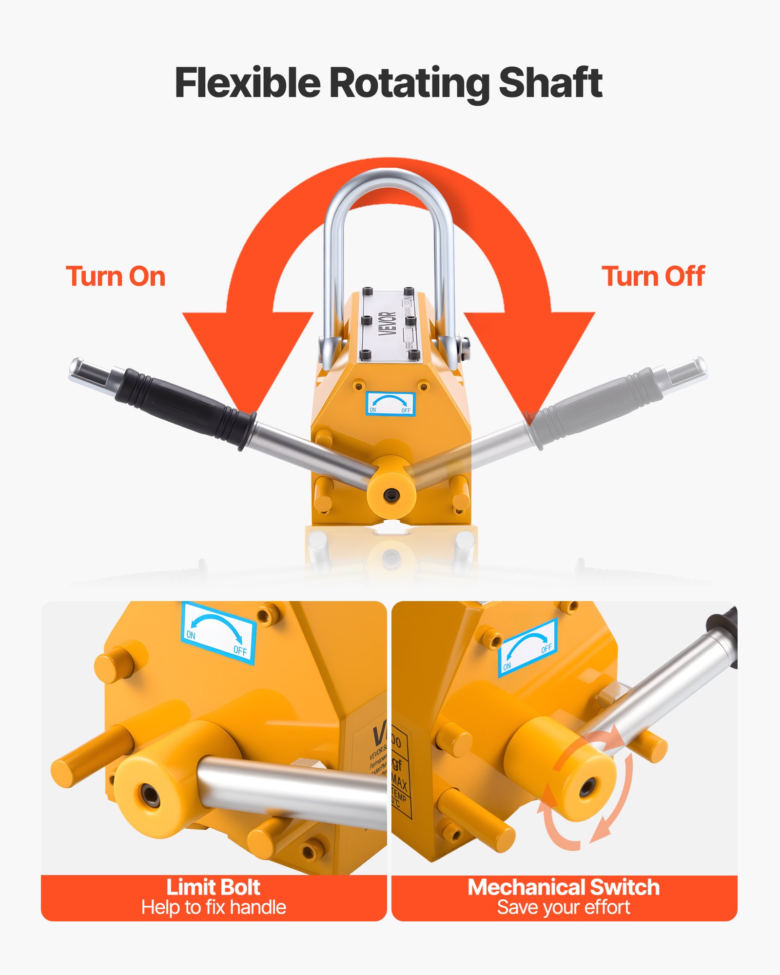 VEVOR Permanent Magnetic Lifter, 1000 kg Pulling Capacity, Heavy Duty N42 Neodymium Lifting Magnet with Release Handle and Steel Hook, Used in Shop Crane and Hoist, for Lifting Plate Steel, Board