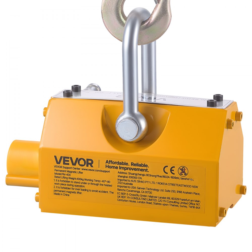 VEVOR Magnete Sollevamento Permanente, Capacità di Trazione 400 kg, Supporto Magnetico al Neodimio N42, con Maniglia di Rilascio Gancio in Acciaio, Strumento per Movimentazione di Parti in Lamiera
