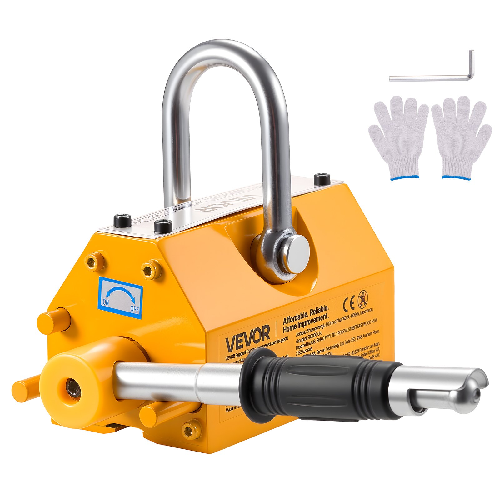 VEVOR Magnete Sollevamento Permanente, Capacità di Trazione 400 kg, Supporto Magnetico al Neodimio N42, con Maniglia di Rilascio Gancio in Acciaio, Strumento per Movimentazione di Parti in Lamiera