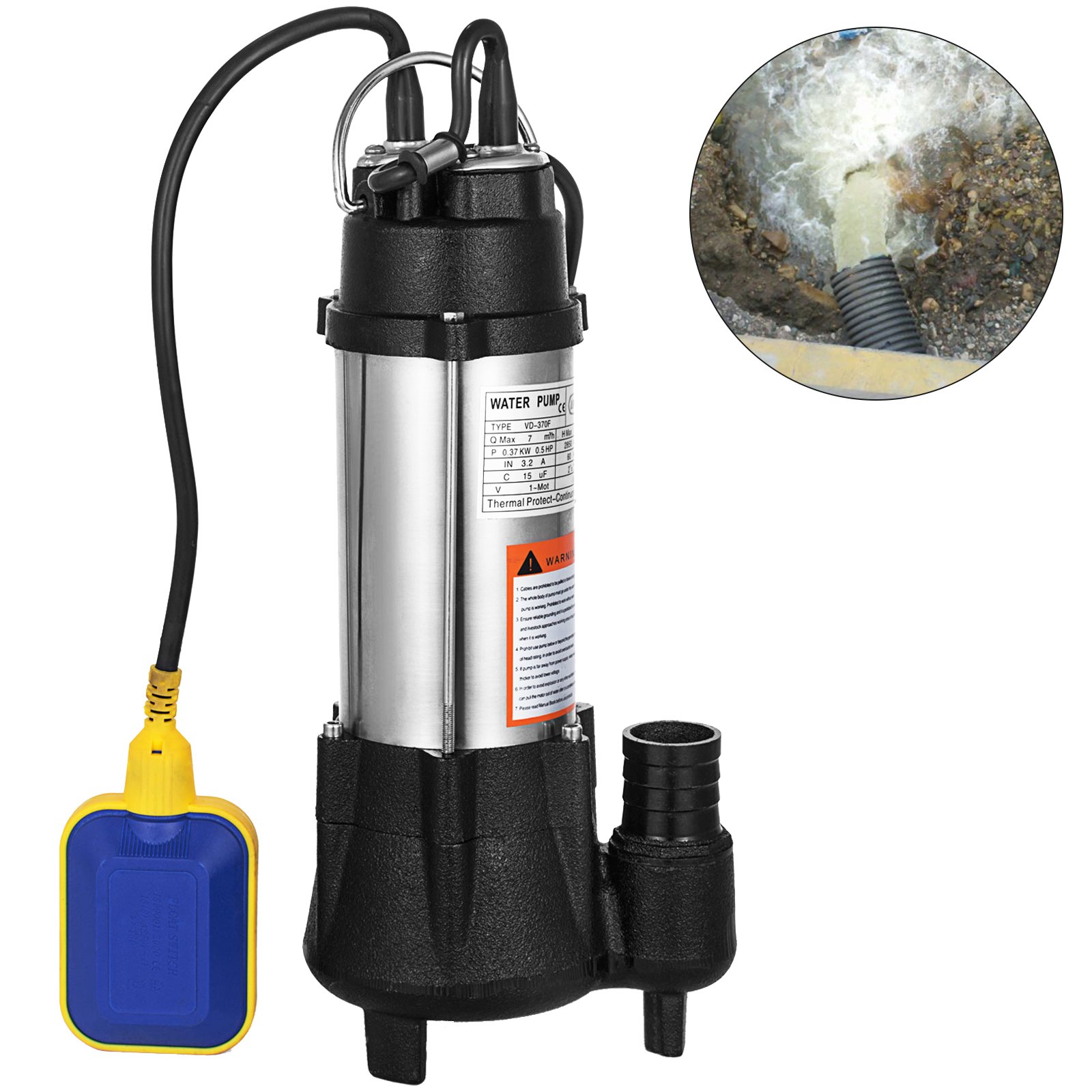 26' Pompa Sommersa Per Acqua Luride Elettropompa 3200 Gph 1/2 Hp 220v In Acciaio