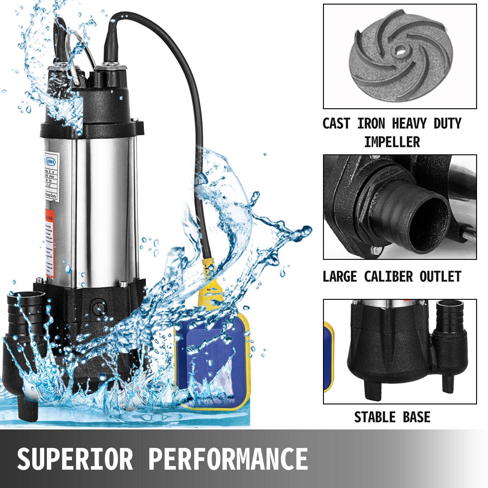 26' Pompa Sommersa Per Acqua Luride Elettropompa 3200 Gph 1/2 Hp 220v In Acciaio