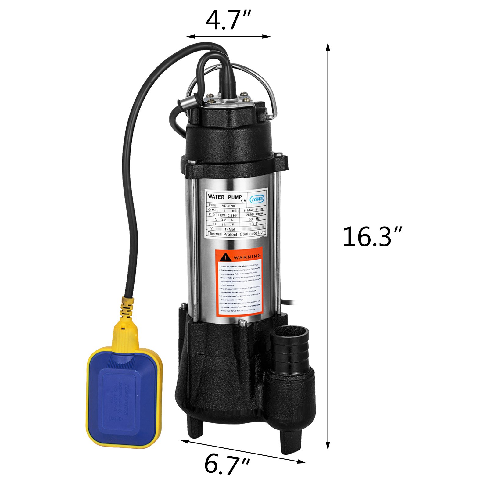 26' Pompa Sommersa Per Acqua Luride Elettropompa 3200 Gph 1/2 Hp 220v In Acciaio