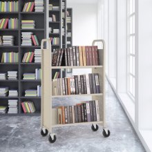 VEVOR Carrello per Libri, Carrello 3 Ripiani da Biblioteca Carico max. 150kg, Carrello da Libreria Biblioteca Ripiani Piatti a Forma di V Ruote Bloccabili 790 x 385 x 1250 mm da Scuole, Beige
