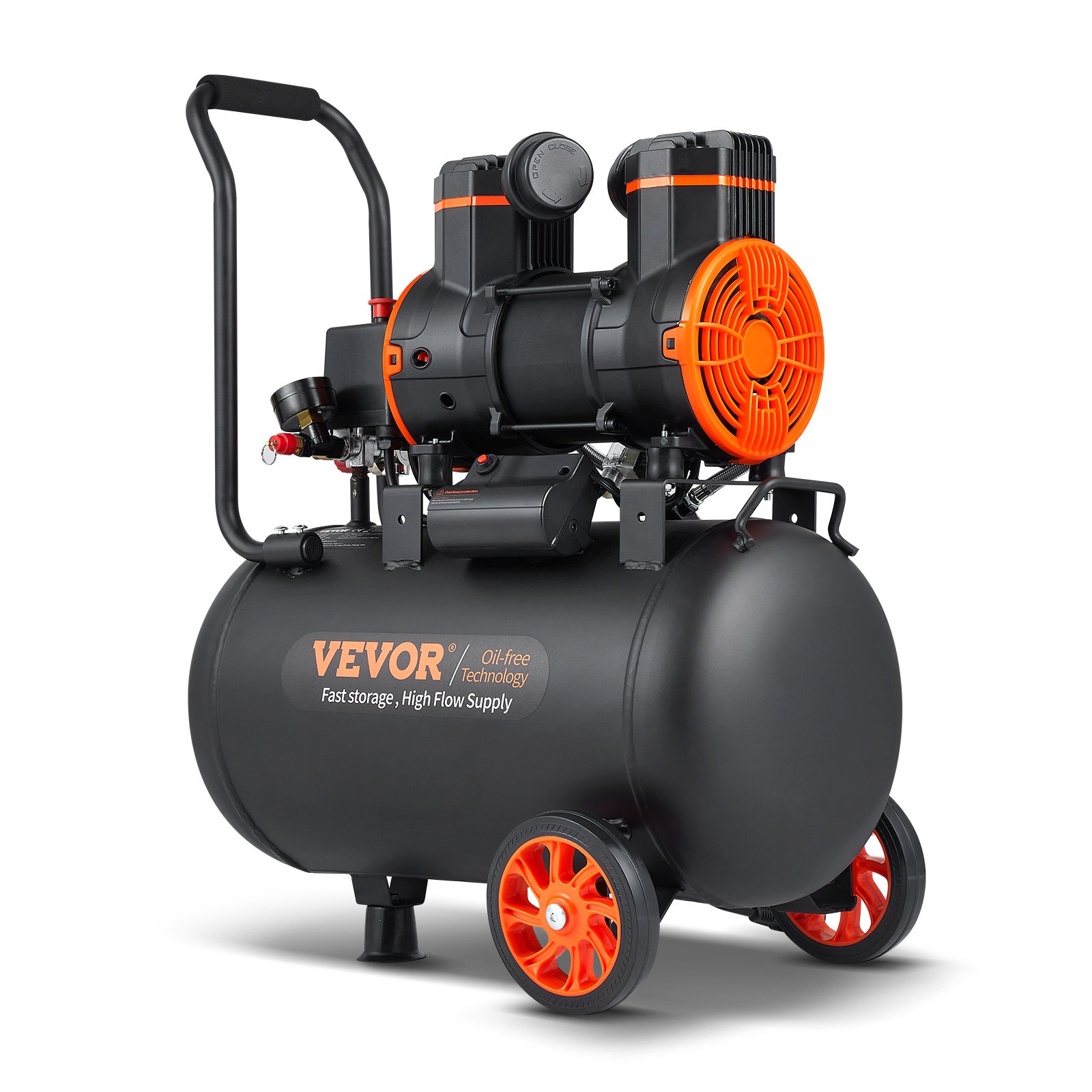 VEVOR Compressore d'Aria 35L Portatile Senza Olio Motore 1800W Velocità 2800 giri/min per Aerografo Inchiodatura, Compressore d'Aria a Secco Portatile Rumore 70dB 2 Silenziatori Temperatura -50℃ - 40℃