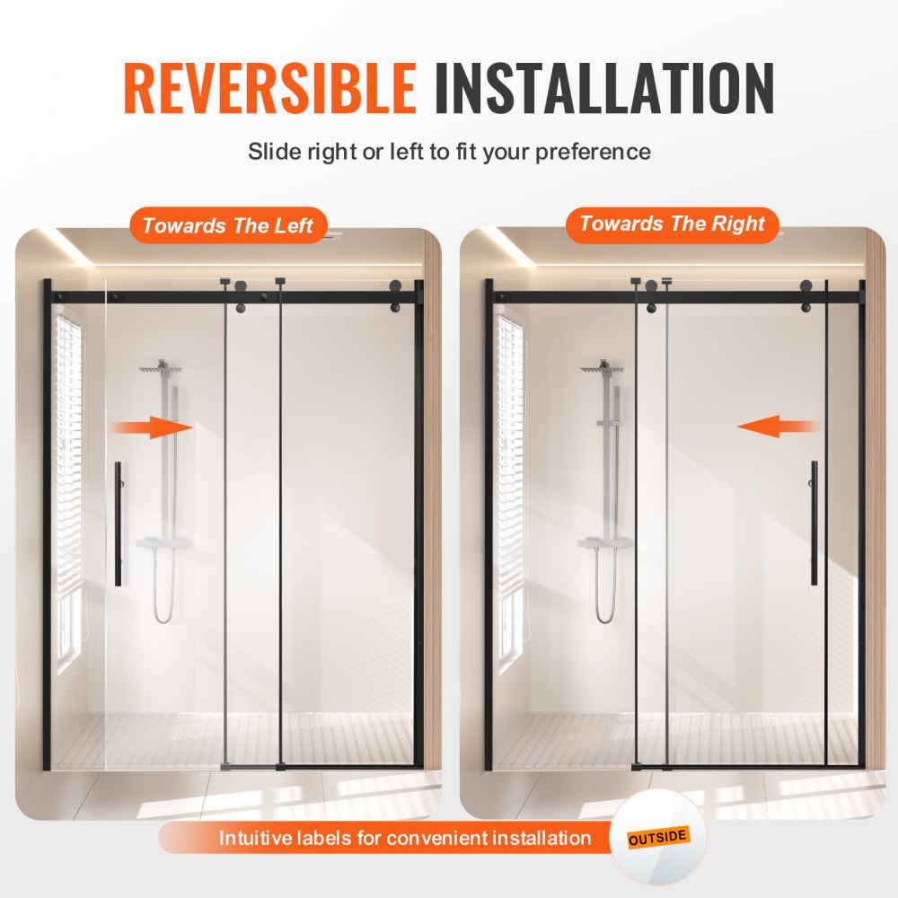 VEVOR Porta Doccia Bagno Scorrevole 1499x1905x125mm Porta Box Doccia Senza Telaio Vetro Temperato Trasparente SGCC 8 mm Impermeabile Infrangibile, Porta Resistente alle Macchie, Colore Nero