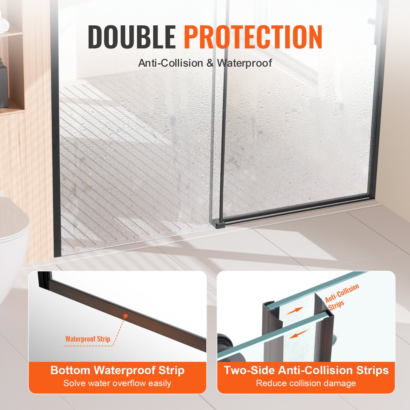 VEVOR Porta Doccia Bagno Scorrevole 1499x1905x125mm Porta Box Doccia Senza Telaio Vetro Temperato Trasparente SGCC 8 mm Impermeabile Infrangibile, Porta Resistente alle Macchie, Colore Nero