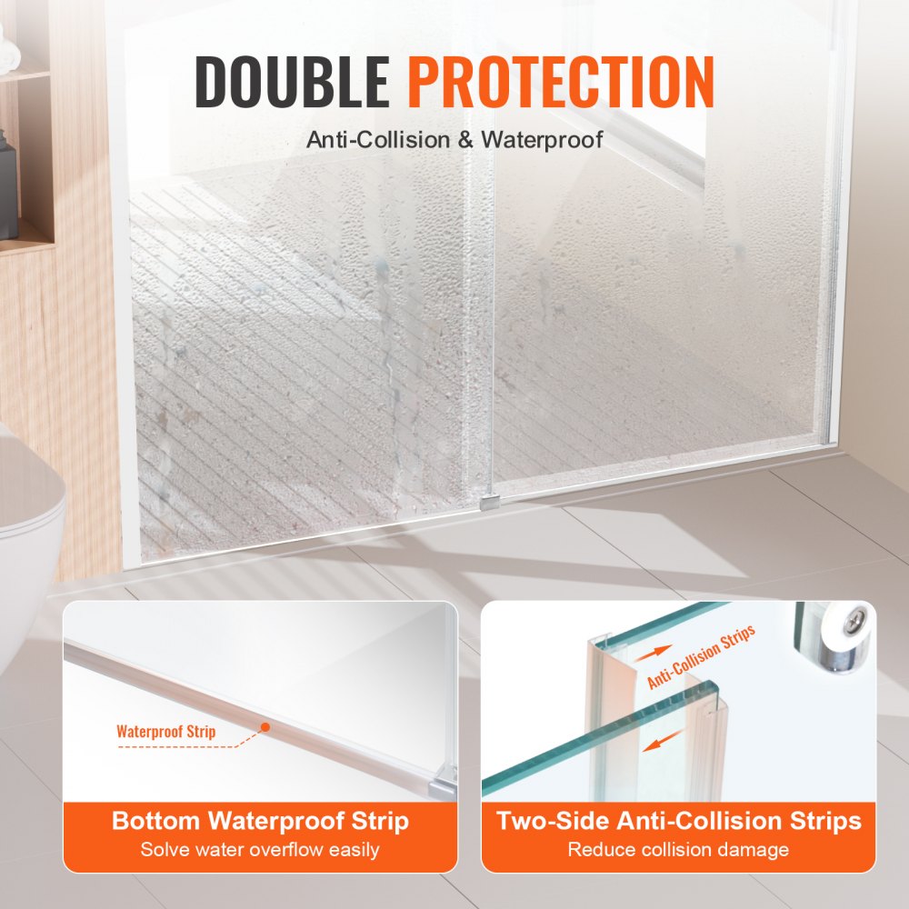 VEVOR Porta Doccia Bagno Scorrevole 1499x1905x125mm Porta Box Doccia Senza Telaio Vetro Temperato Trasparente SGCC 8 mm Impermeabile Infrangibile, Porta Resistente alle Macchie, Colore Cromato