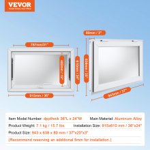 VEVOR Finestra Servizio per Camion Cibo in Alluminio Tenda da Sole 915x610 mm