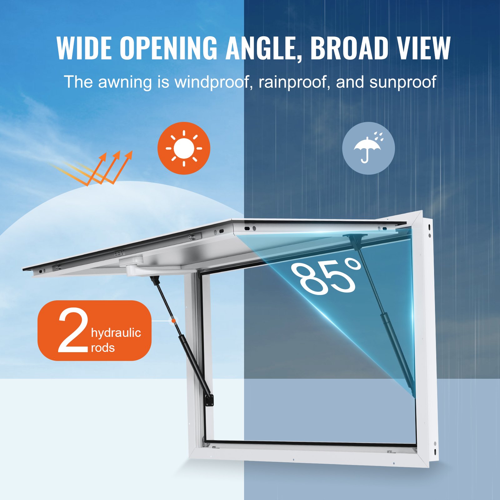 VEVOR Finestra per Camion di Cibo 915x610 mm, Finestra Servizio in Lega Alluminio, Finestra Girevole Fino a 85° con Porta Parasole e Gancio di Traino, Finestra per Camion di Cibo e Rimorchi di Cibo