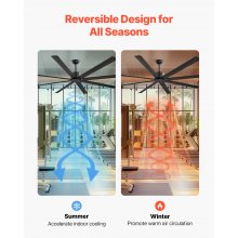 VEVOR Ventilatore da Soffitto da 213 cm Senza Luce, Telecomando a 6 Velocità, 8 Pale in Alluminio, Motore DC Reversibile, Moderno Ventilatore a Filo Basso per Soggiorno, Patio Nero