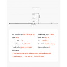 VEVOR Ventilatore da Soffitto da 244 cm Senza Luce, Telecomando a 6 Velocità, 8 Pale in Alluminio, Motore DC Reversibile, Moderno Ventilatore a Filo per Soggiorno, Patio, Nichel Spazzolato