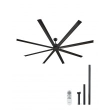 VEVOR Ventilatore da Soffitto da 244 cm Senza Luce, Telecomando a 6 Velocità, 8 Pale in Alluminio, Motore DC Reversibile, Moderno Ventilatore a Filo Basso per Soggiorno, Patio Nero